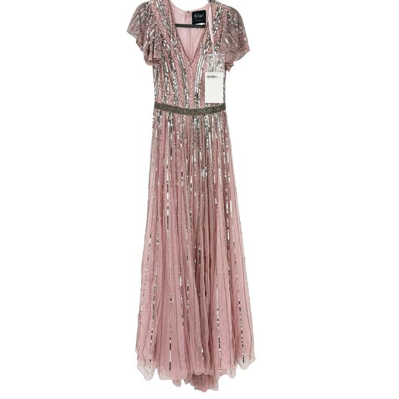 Mac Duggal Stripe Lined Sequin V-Neck Gown Rose Pink Size 4 NWT - Picture 13 of 13